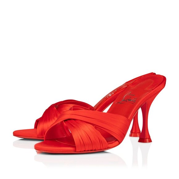 Christian Louboutin NICOLE IS BACK 85 Crepe Silk Mules Sandals Heels Shoes - Picture 1 of 13